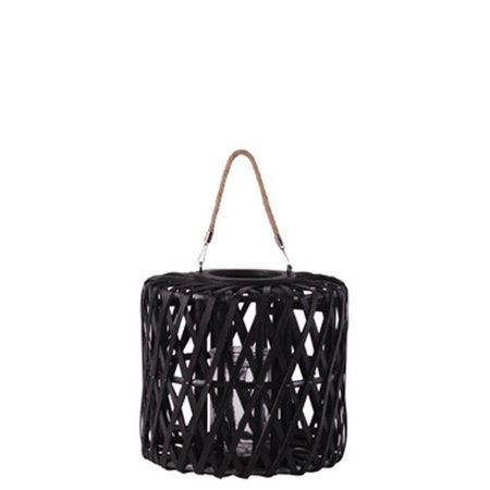 URBAN TRENDS COLLECTION Wood Cylindrical Lantern with Rope Handle Black Medium 55001